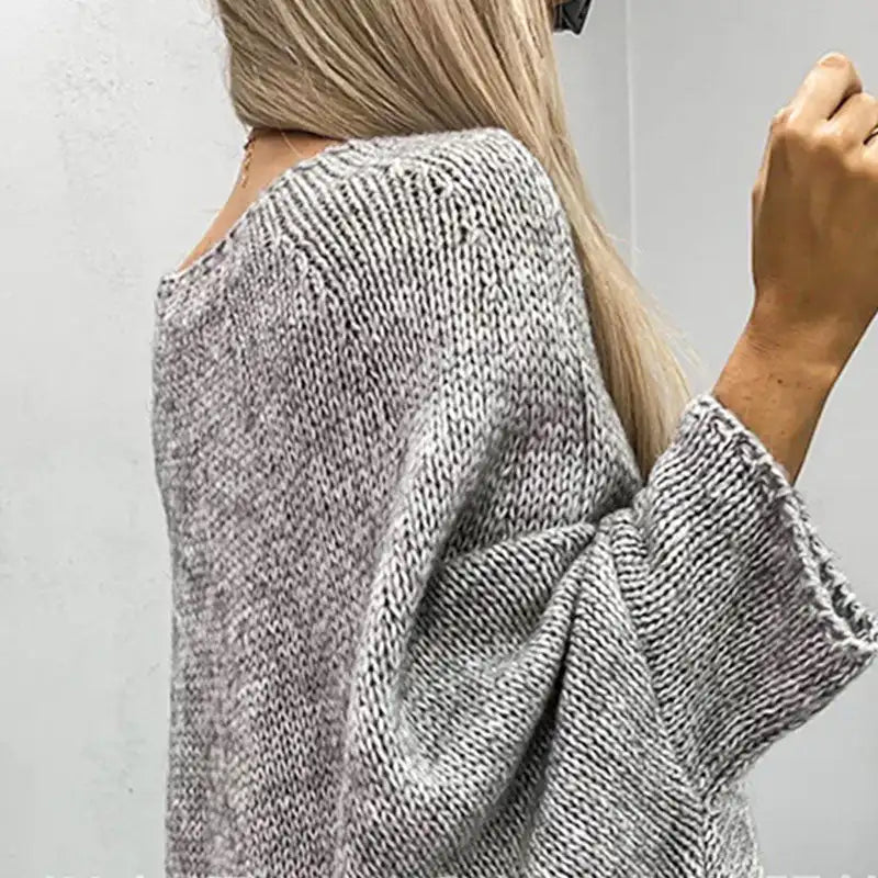 Women’s Sweater Tops Casual Knitted Long Sleeve Cape Sweater Solid Color Knitted Pullover Cape Round Neck Shawl Crochet Sweater - reetell