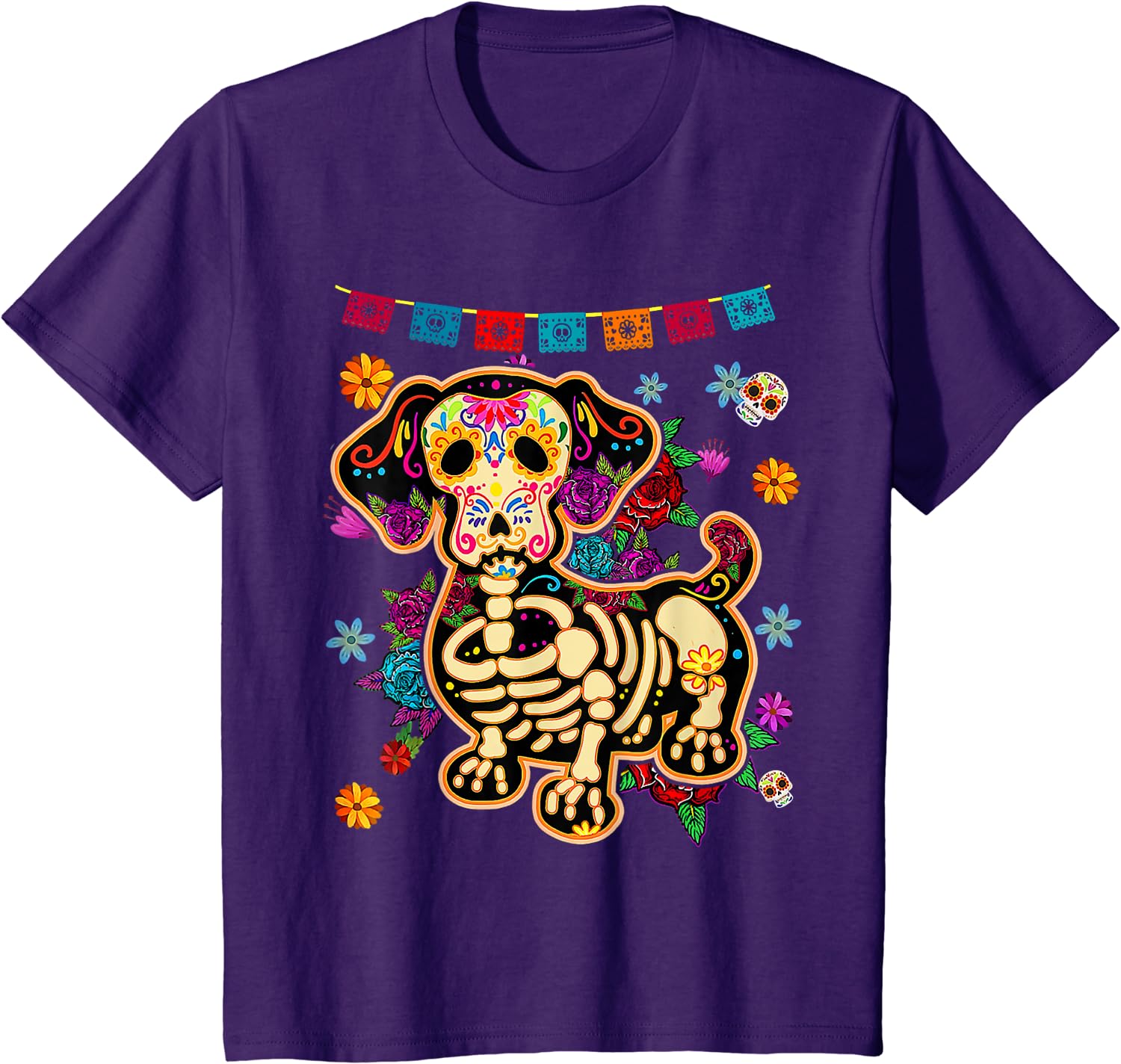 Sugar Skull Mexican Dachshund Bone Halloween Day of Dead T-Shirt Casual Cotton Four Seasons Graphic T Shirts Funny T Shirts