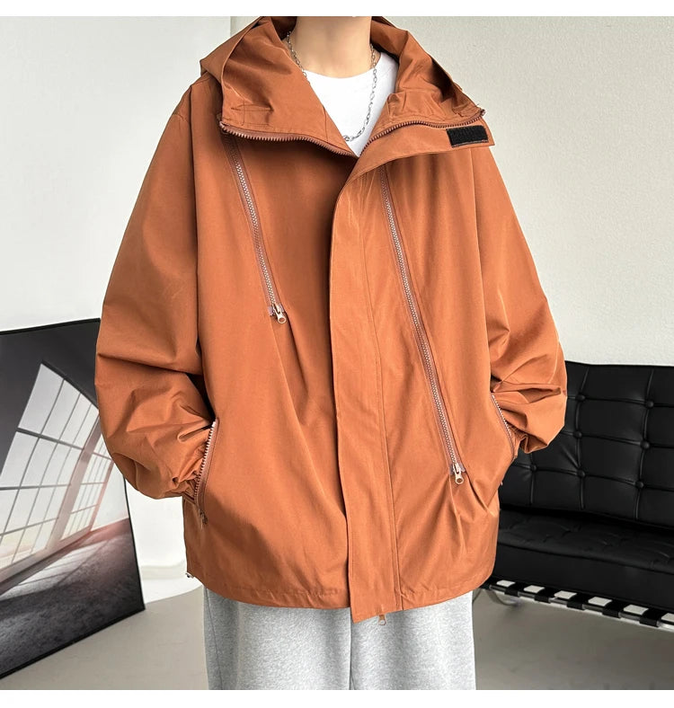 2024 Men Hooded Jacket Men Bomber Jacket Mens Windbreakers Zipper Coats Spring Autumn Loose Cargo Jacket Men Casual Sportswear - reetell