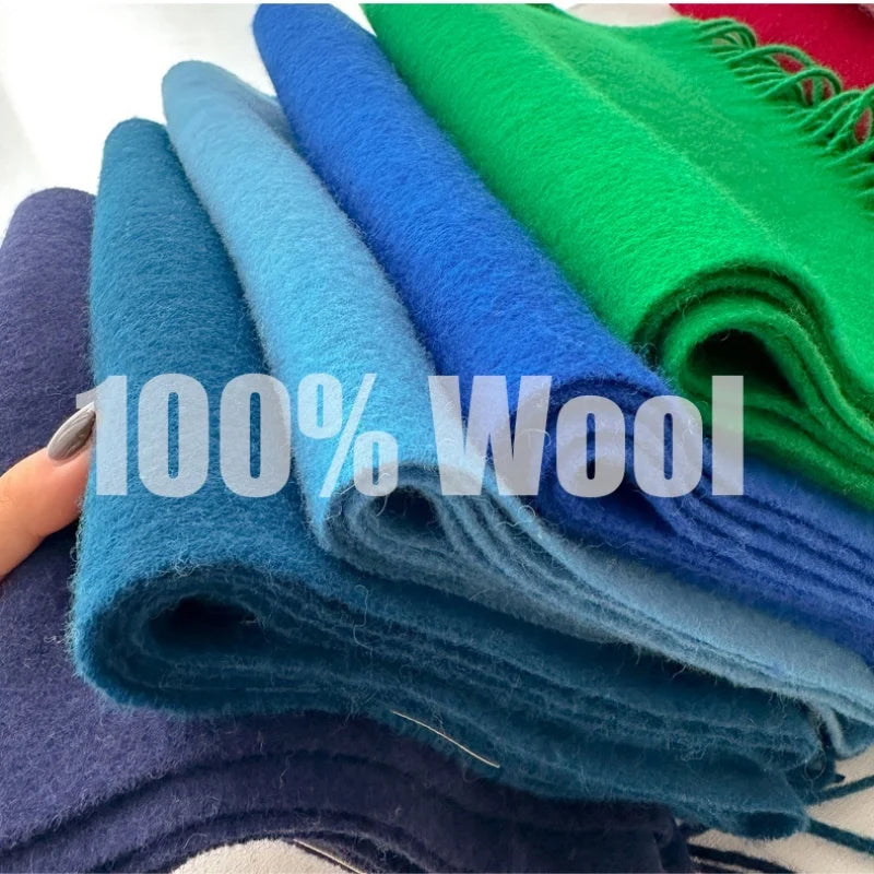 100% Wool Winter Scarf For Women Long Warm Cashmere Scarves Hijab Solid Lady Shawl Wrap Female Pashmina Bandana Head Scarfs New - reetell