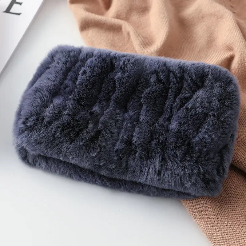 Hot Sale Brand Women Real Rex Rabbit Fur Scarf Girls Warm Soft Knitted Good Elastic Rabbit Fur Headband Natural Fur Ring Scarves - reetell