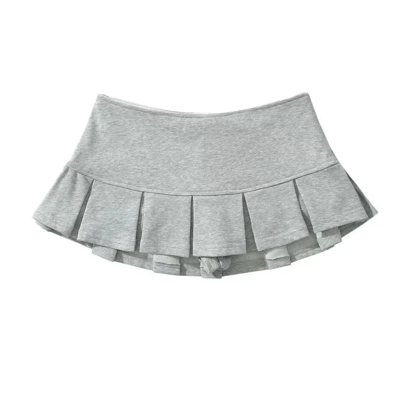 2024 Terry Fabric Y2K Mini Skirt Women Low Waist Wide Pleat Light Grey Sexy Vintage A-line Pleated Skirt Casual Skort Summer - reetell