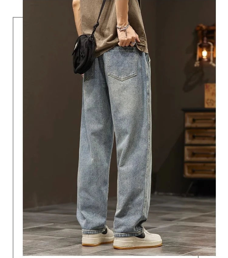 2024 Elastic loose straight jeans men wide legged denim men pants casual trousers Korean style men clothing  jeans pants man - reetell