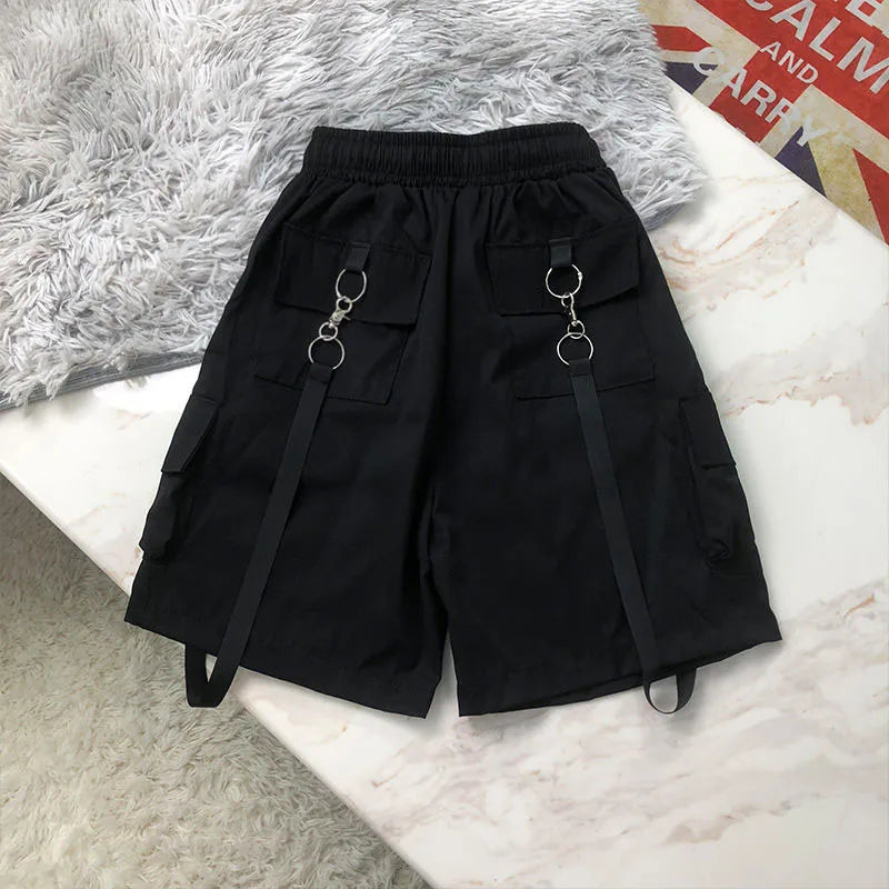 Lucyever Black White Summer Cargo Shorts Women Harajuku Streetwear Unisex Hip Hop Shorts High Waist Baggy Wide Leg Short Pants - reetell