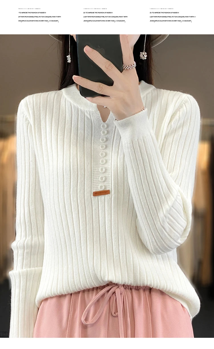 Women's Sweater Autumn/Winter New Solid Color Knitwear V-Neck Pullover Ladies Clothes Fashion Blouse Korean Style Loose Tops - reetell