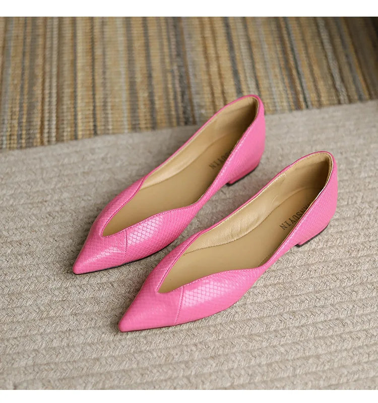 Luxury Temperament Women Shoe Summer New French Pointed Leather Shoe Simple Comfortable Single Shoe Sheepskin Elegant Low Heels