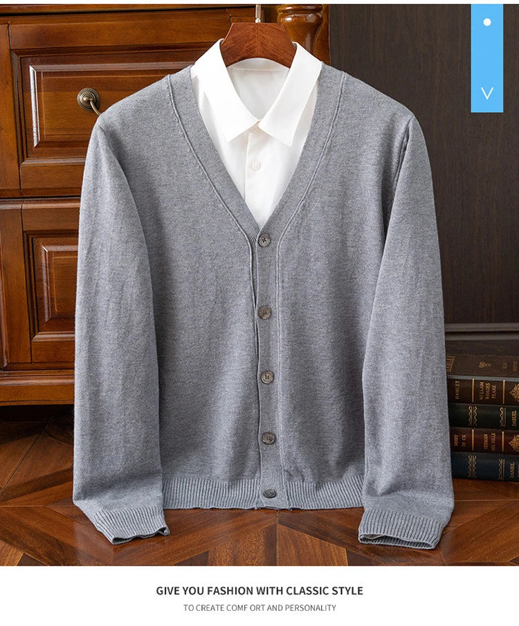 BROWON Brand Mens Sweater Cardigan Business Casual Classic V-neck Solid Color Cardigan Men Sweater Korean Fashion Mens Clothes - reetell