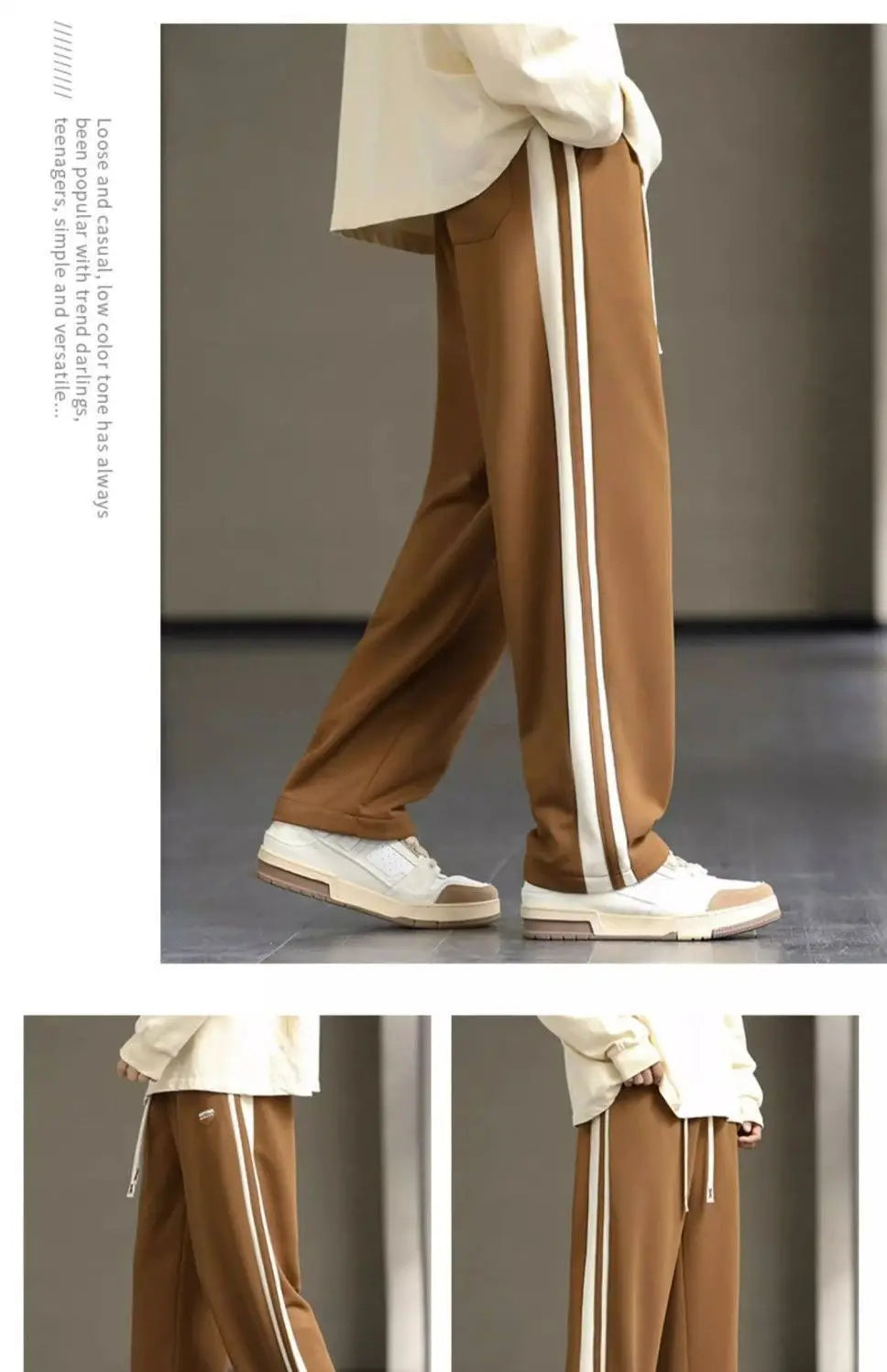 Spring Autumn Elastic Waist Fashion Straight Pants Man High Street Contrast Color Casual Pockets Drawstring All-match Trousers - reetell