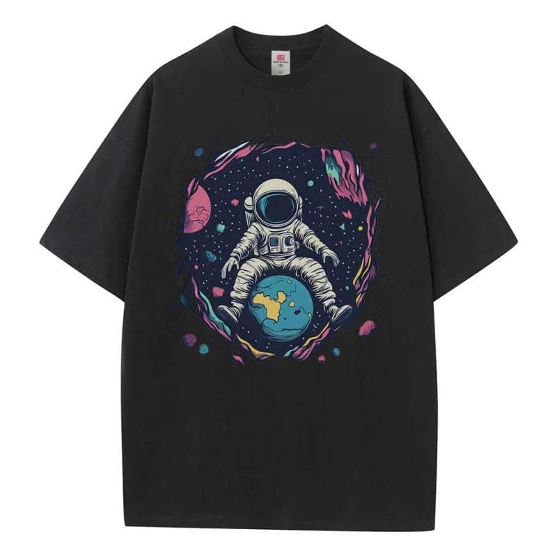 Baggy T Shirt Cotton Graphic Tees Designer Clothes Space Earth Astronaut Dropped Shoulders Vintage Unisex Tops Oversize T Shirts - reetell