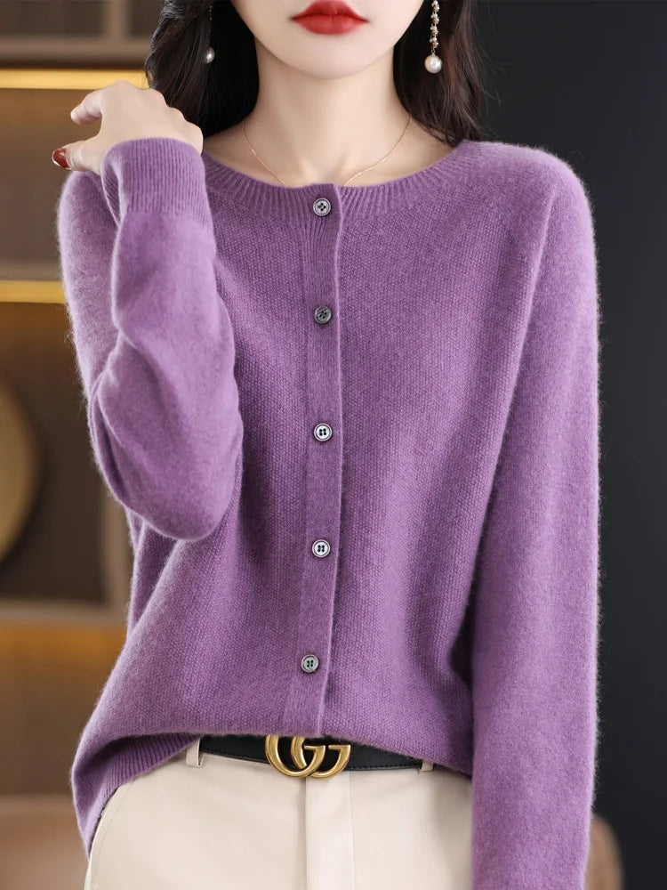 High Quality Round Neck Long Sleeve Cashmere 100% Merino Wool Pullover Women Sweater Coat Top - reetell