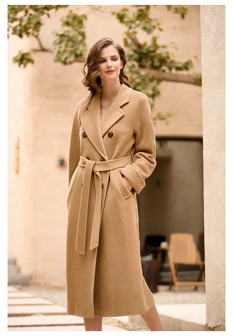 Women's Coat Double-sided 10% Cashmere 90% Wool Women's Long Coat Jacket, 2024 Winter New Long Cashmere Coat Women - reetell