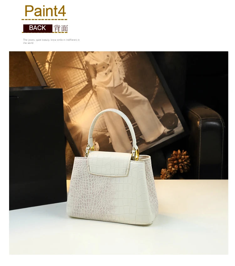 Luxury Fashion White Leather Women Handbags 2024 New Female Small Shoulder Messenger Bag Crocodile Pattern Portable Shell Bags - reetell