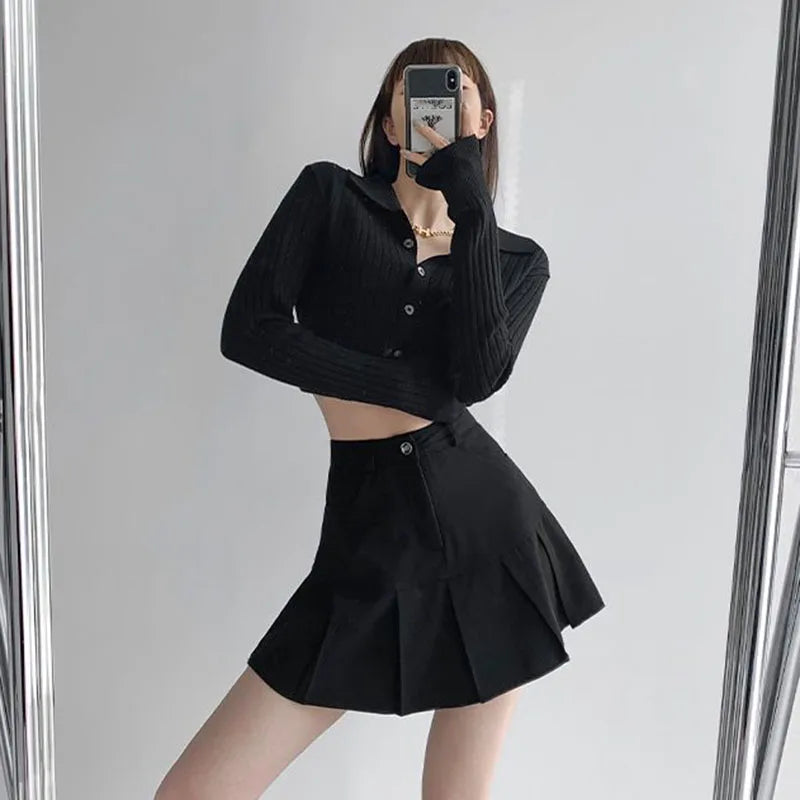 Y2K Vintage High Waist Pleated Skirt Women College Style Uniforms Safety Pants Mini Skirts Woman Korean Street Slim A-Line Skirt - reetell