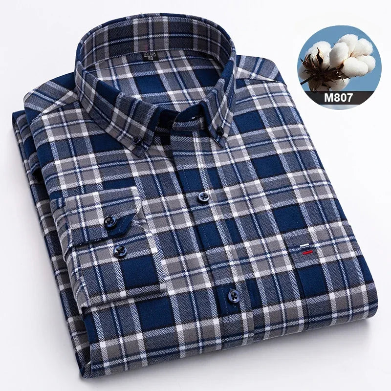 Hight qulity plus size 7XL100%cotton brushed long sleeve shirts for men korean plaid slim fit formal shirt soft designer clothes