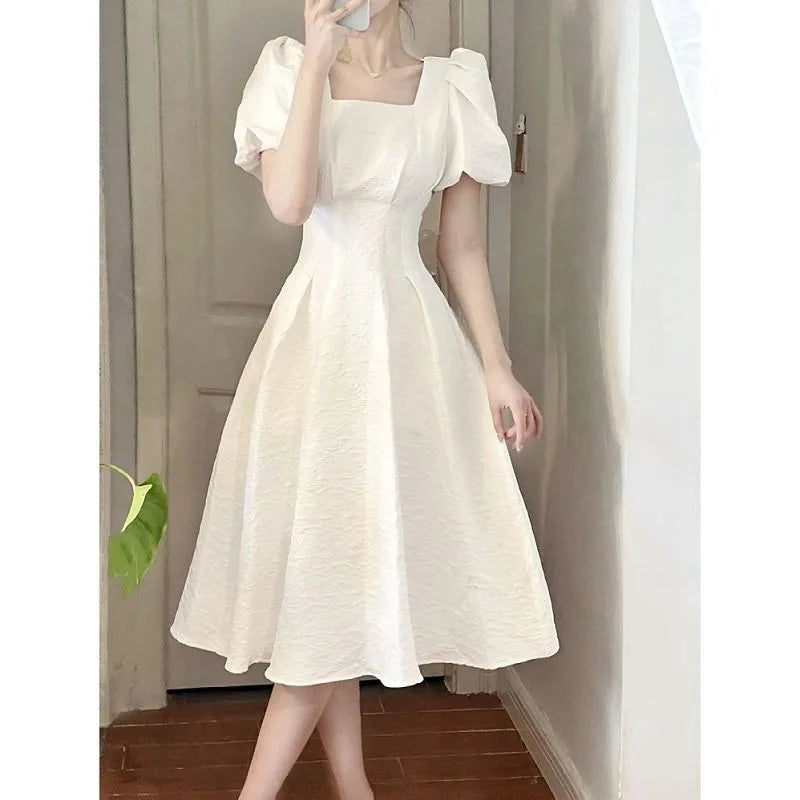 Sweet White Vestidos 2023 New Puff Sleeve Dress Women Mori Vintage Wrap Bodycon Short Dresses Preppy Style School Robes Female - reetell