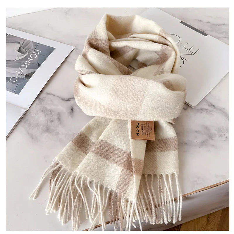 100% Wool Luxury Brands Classic England Style Women Scarf Fashion Stripe Plaid Scarves Tassel Shawls Pashmina Lady Wrap 32*180cm - reetell