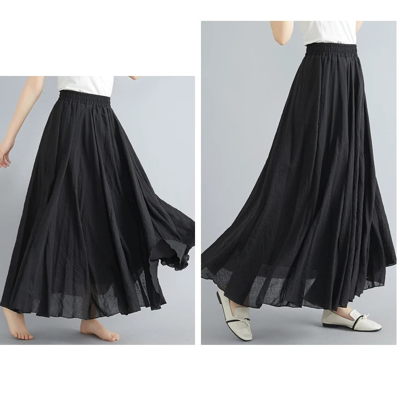 Fashion Cotton Linen Clothes Women Skirts Maxi Y2k Elegant Beach Saia Ropa Mujer Casual Vestido Boho Long Skirt Faldas Harajuku - reetell