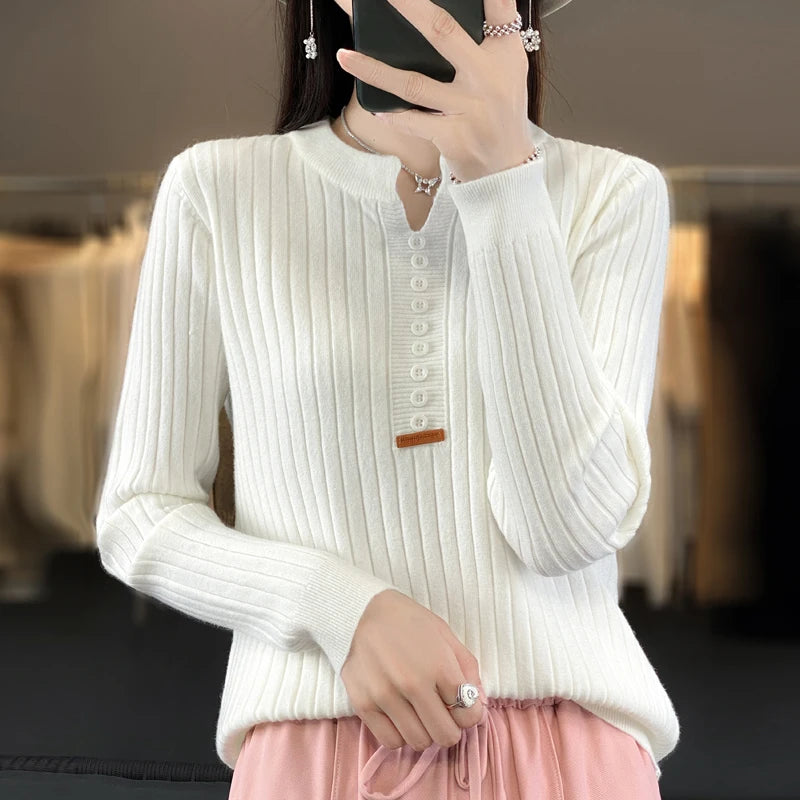 Women's Sweater Autumn/Winter New Solid Color Knitwear V-Neck Pullover Ladies Clothes Fashion Blouse Korean Style Loose Tops - reetell