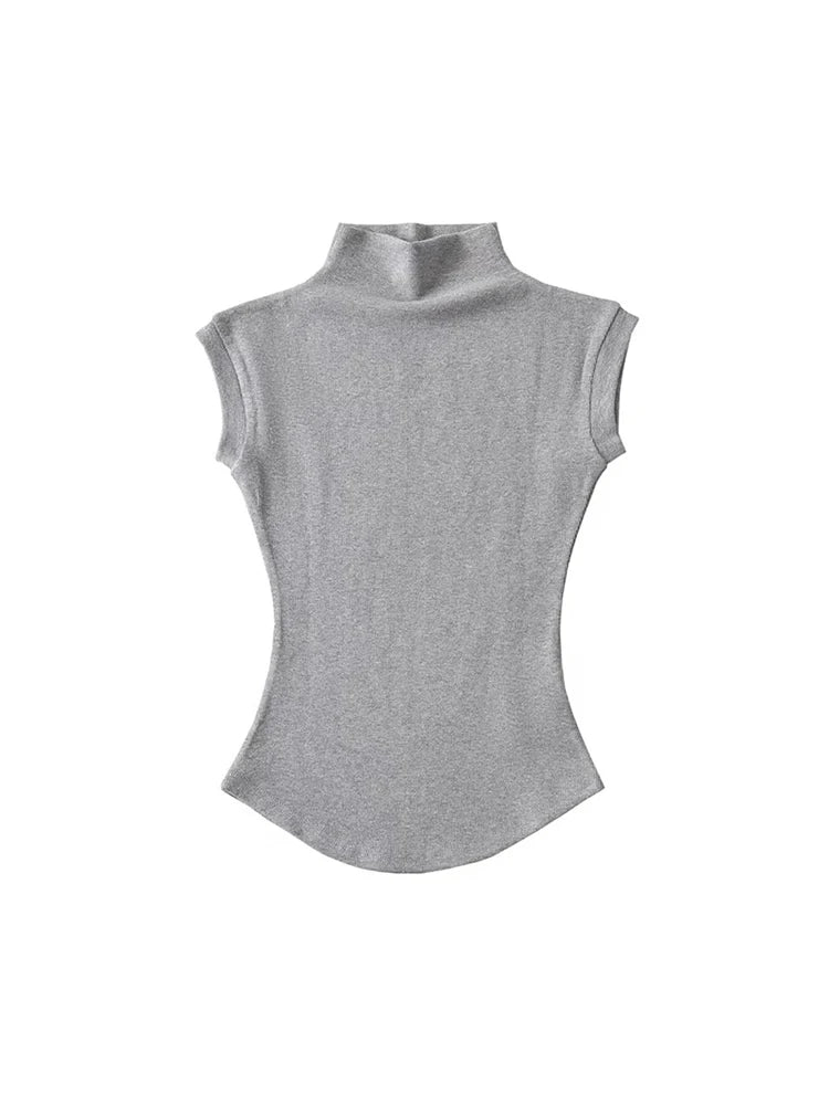 Women Summer Sexy Turtleneck Sleeveless T-Shirts Tops Solid Slim Fit Pullovers Causal Tees Shirts Female Streetwear Basics Tees - reetell