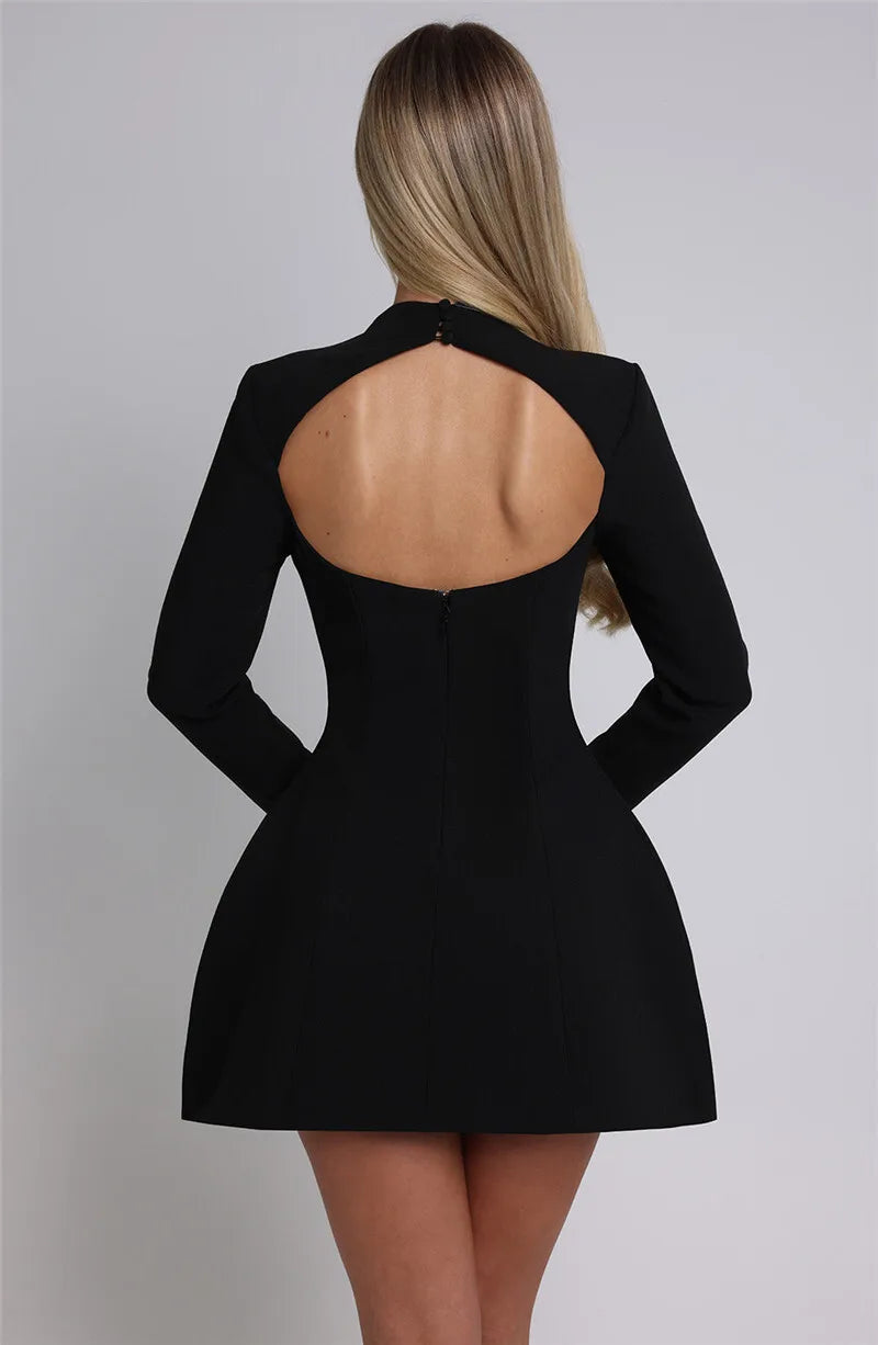 Mozision Long Sleeve Backless Sexy Mini Dress For Women Autumn Winter New O Neck High Waist A-line Club Party Sexy Dress Elegant - reetell