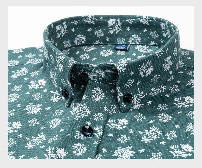 Men’s 100% Cotton Long Sleeve Shirts Vintage Floral Print Breathable Office Dress Shirt Casual Fashion Standard Workwear Shirts - reetell