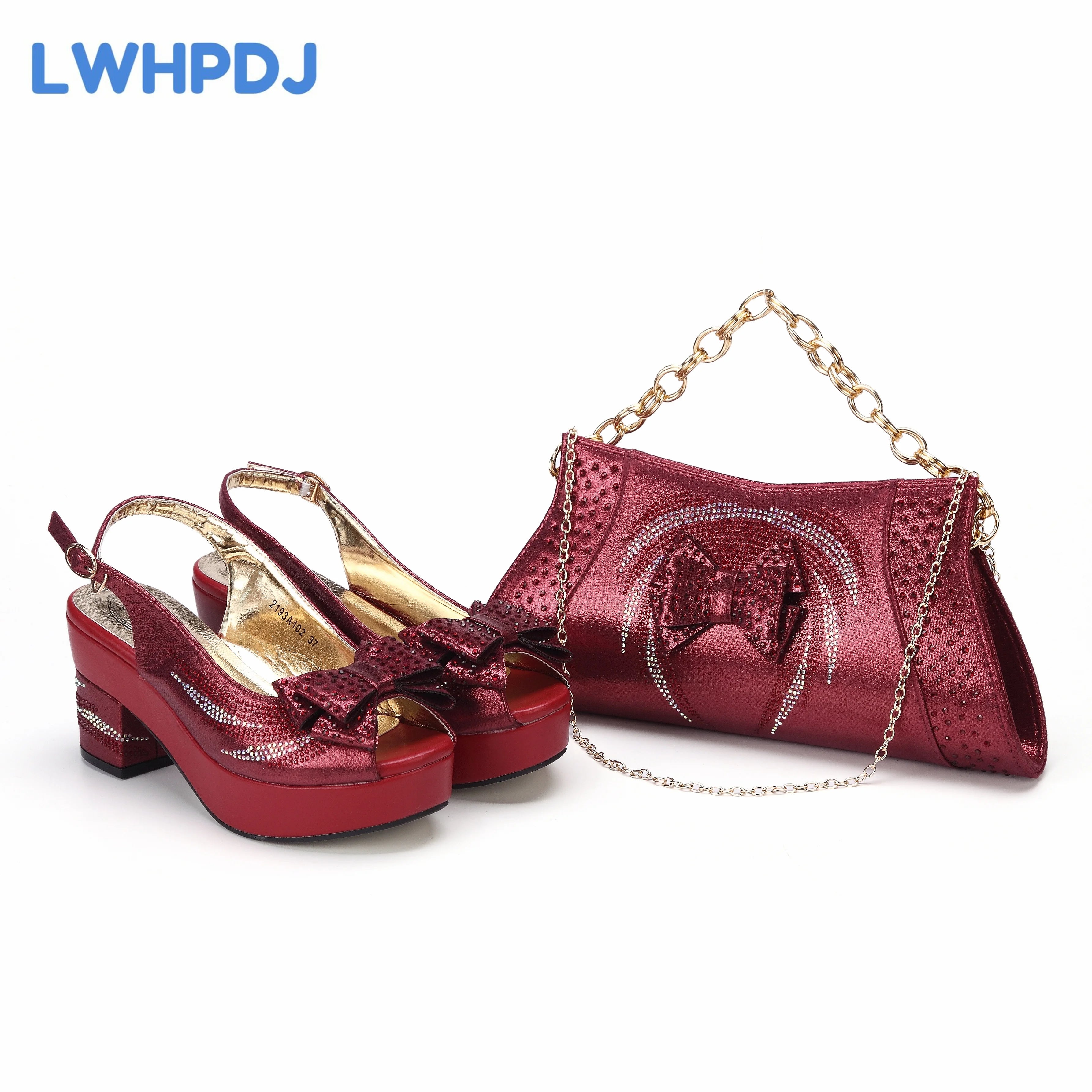 2024 New Coming Wine Color Hot Selling High Heels Ladies Sandal Matching Bag Set  For Wedding Party Pump