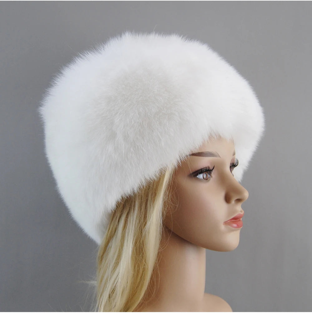 2024 Russian Style Female Round Cap Fashion Real Fur Hats Natural Fox Fur Women Winter Warm Bomber Hat Fluffy Popular Beanies - reetell