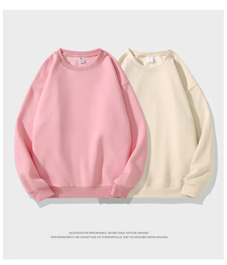 Simple Design Round Neck Sweatshirt Men Loose Streetwear Pullover Male Hoodies Black Beige Pink - reetell