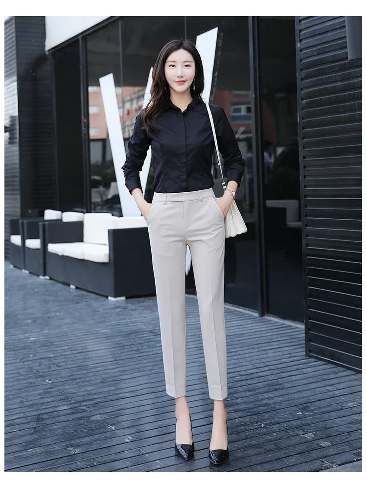 Black Gray Suit Pants Woman High Waist Pants Office  Formal Work Trousers Female Elegant Casual Straight Pants - reetell