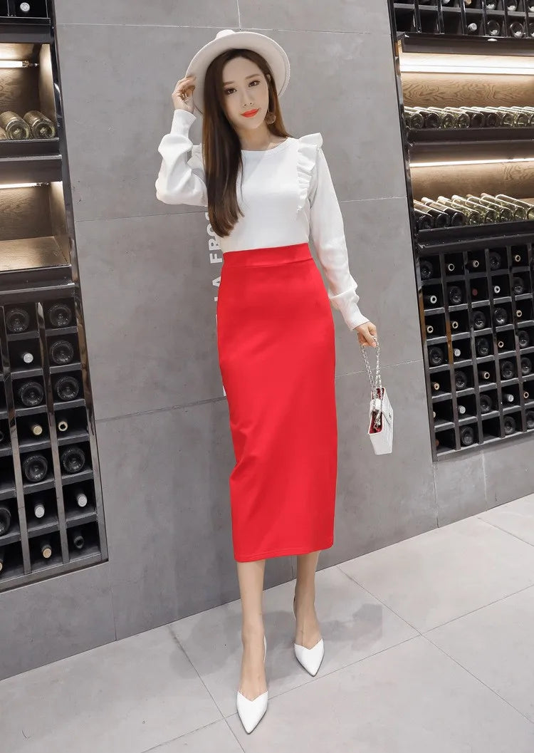 Stretch Pencil Skirts for Women, Office Lady, Formal Black Midi Skirts, Elegant Female Package Hip Skirts, Spring and Autumn - reetell