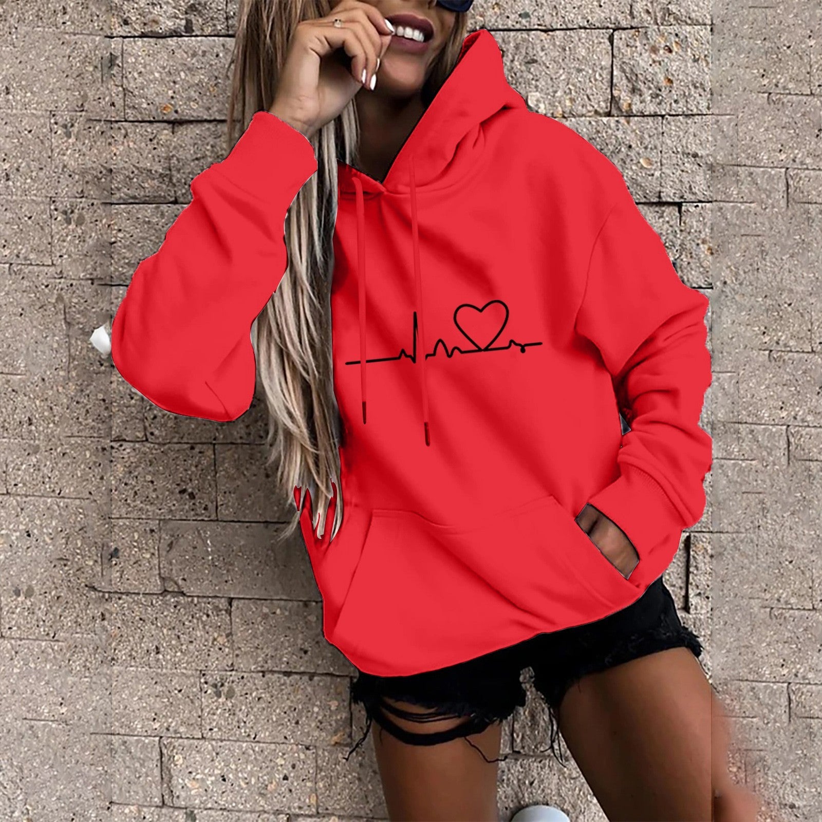 Hoodies for Women Solid Long Sleeve Sports Fun Print Sweatshirts Female Autumn Winter Casual Loose Hooded Sweatshirt - reetell