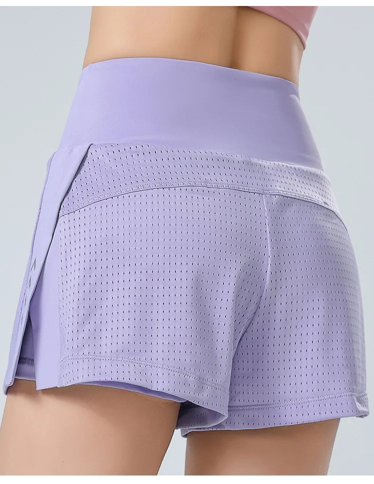 Women Yoga Shorts Fitness Elastic Loose Summer Running Workout Short Pants High Waist Ladies Double Layer Gym Sports Shorts - reetell