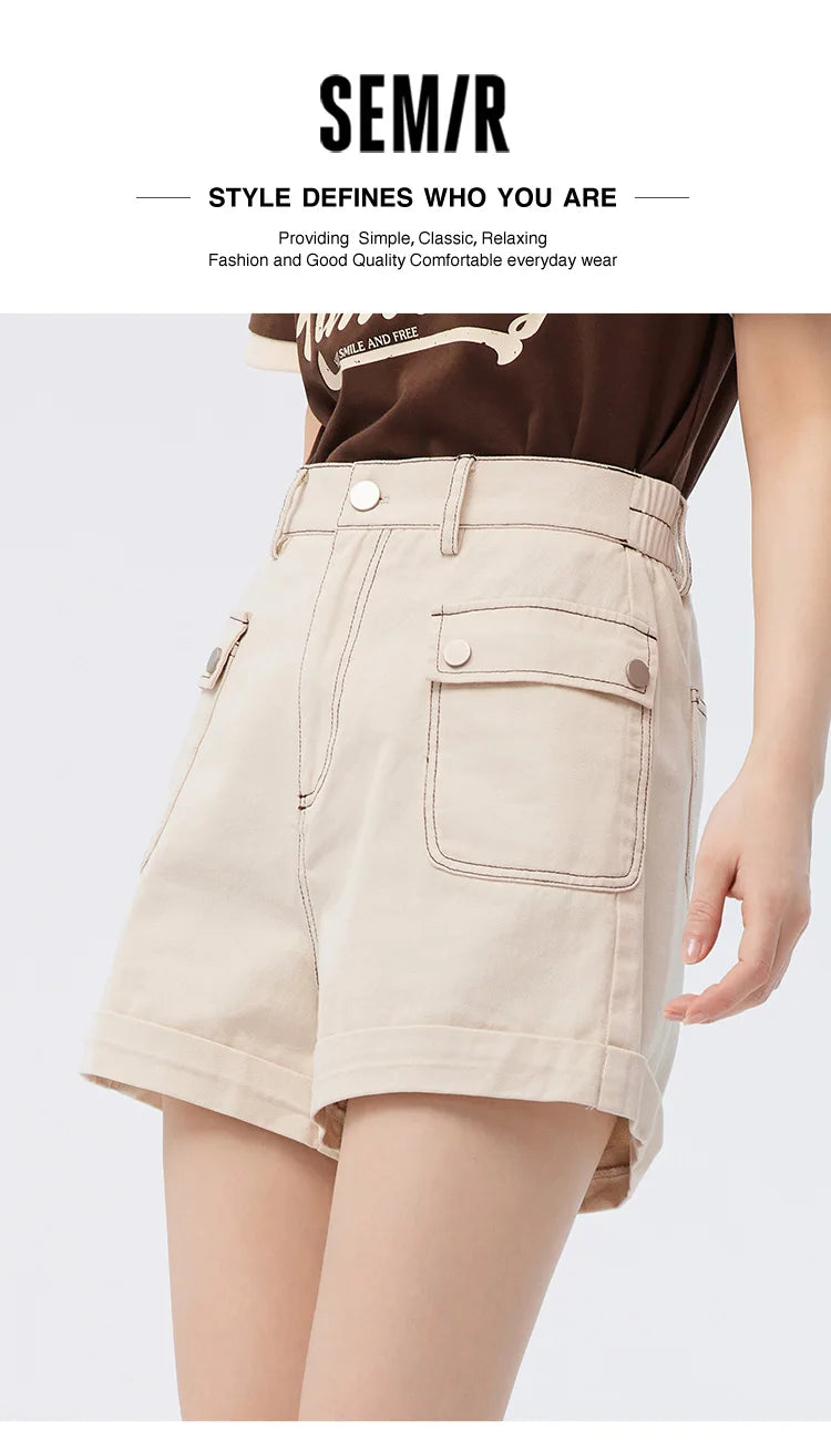 Semir Casual Pants Women Cargo Pants Simple And Handsome 2024 Summer New Pure Cotton A-Line Shorts Versatile - reetell