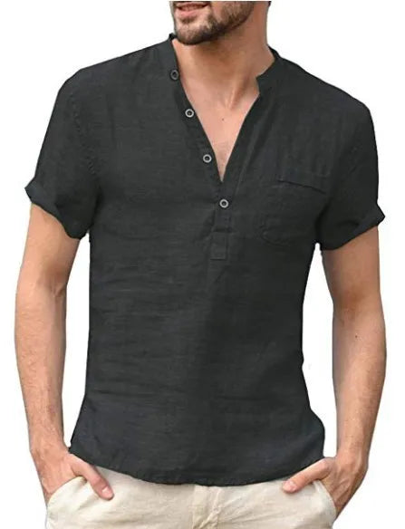 High Quality New Men'S Linen V Neck Bandage T Shirts Male Solid Color Long Sleeves Casual Cotton Linen Tshirt Tops