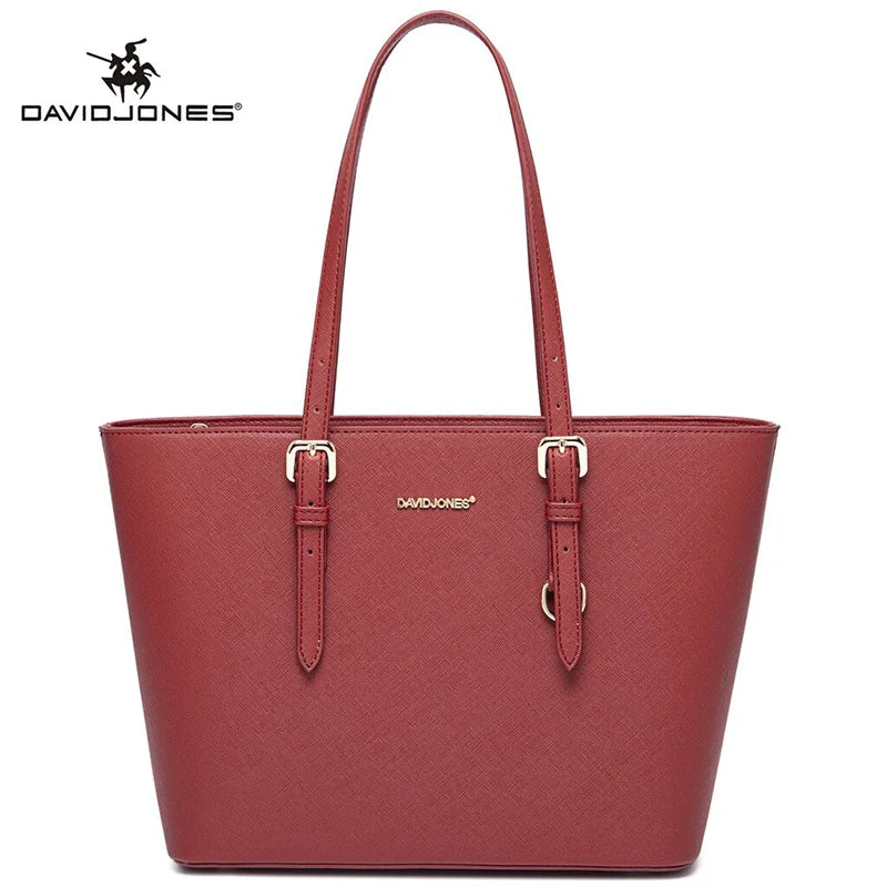 David Jones Trendy Women's Simple Atmosphere Tote Bag Small Popular Design Solid PU Leather Large Capacity Fashion Shoulder Bag - reetell