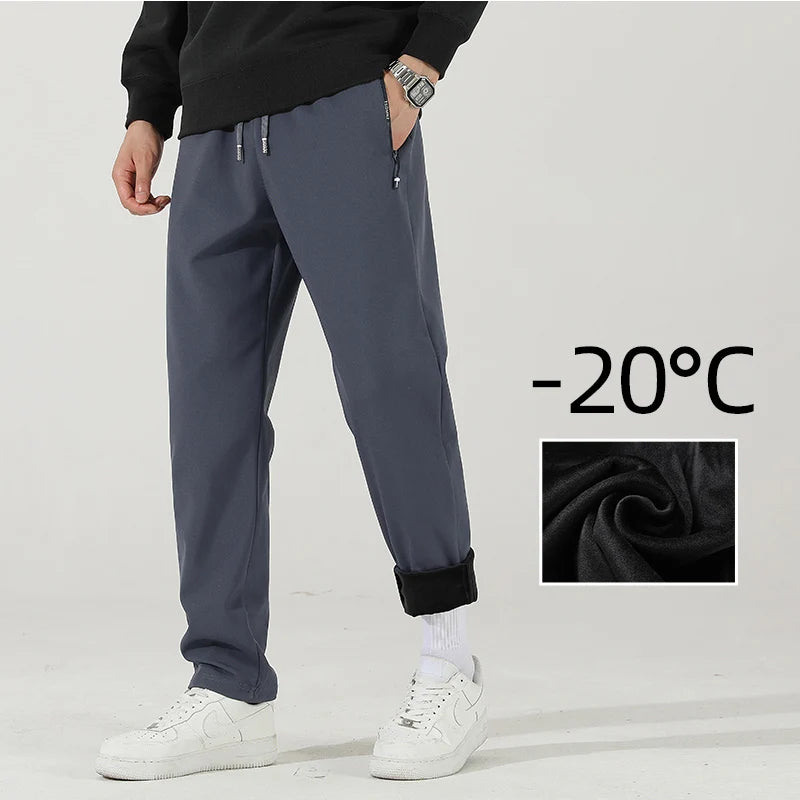 Men's Winter Warm Padded Sports Pants Waterproof Outdoor Rushing Pants Casual Loose Drawstring Thick Large Size Jogging Pants - reetell