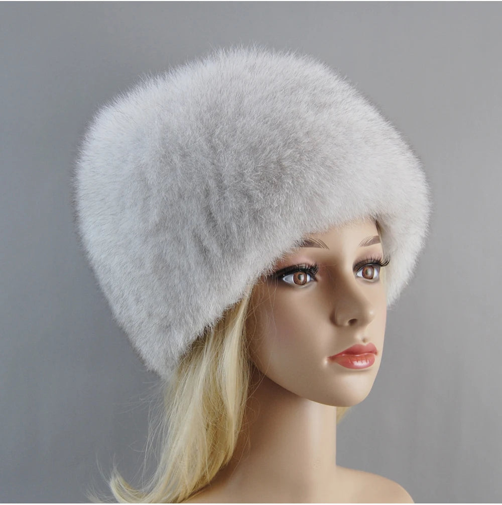 2024 Russian Style Female Round Cap Fashion Real Fur Hats Natural Fox Fur Women Winter Warm Bomber Hat Fluffy Popular Beanies - reetell