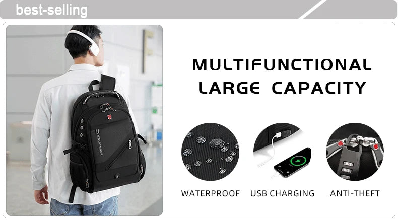 2024 New Waterproof Man Backpack Fit 17inch Laptop USB Charging Backpack Women Oxford Travel Male Bag Vintage School Bag Mochila