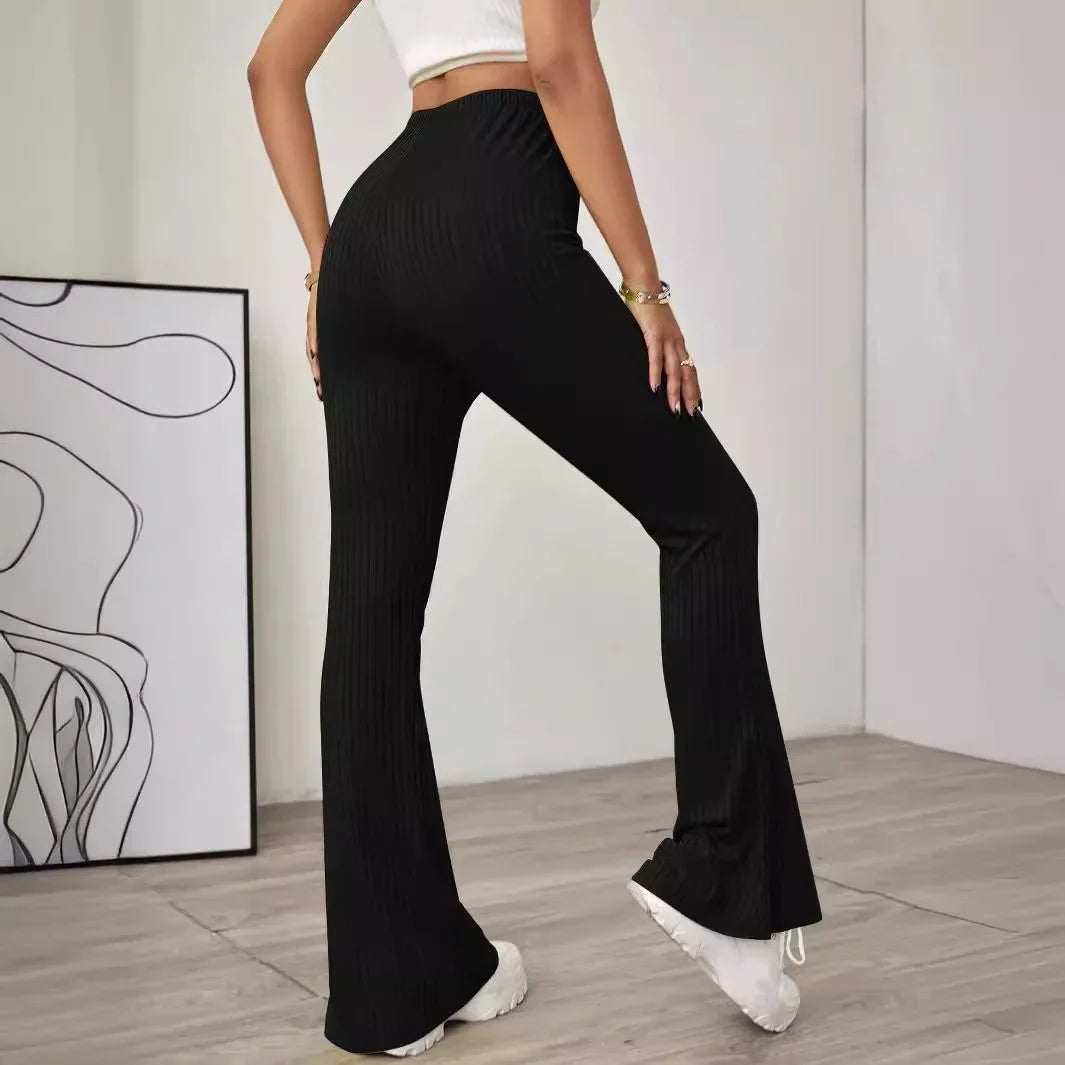 2024  temperament high-waist slimming beltless slightly flared knitted casual trousers for women - reetell