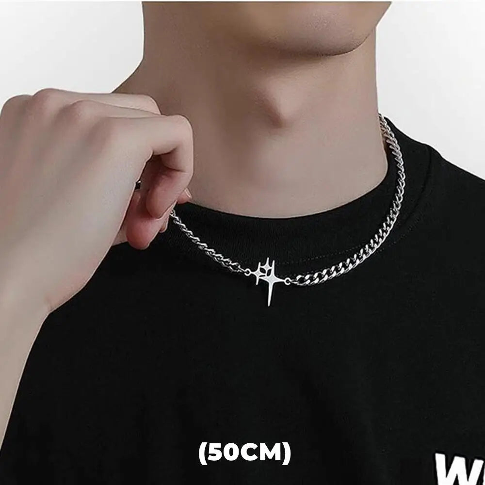 Hip Hop Zircon Star Double Layer Necklace For Men Women Trend Charm Titanium Steel Pendant Chain Unisex Jewelry Wholesale