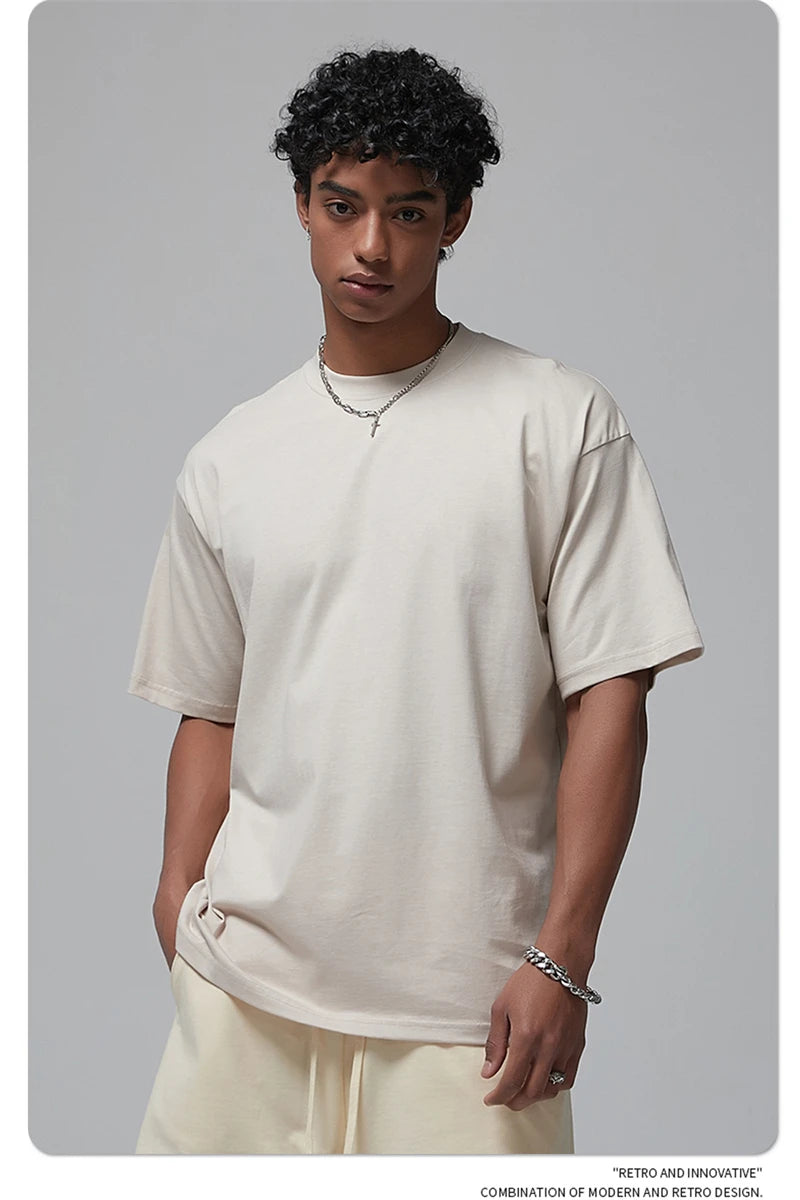 ZODF New 2024 Summer Men Basic 190gsm Cotton T-Shirts Unisex Oversized Comfortable O-Neck T Shirt Brand Tops HY0756