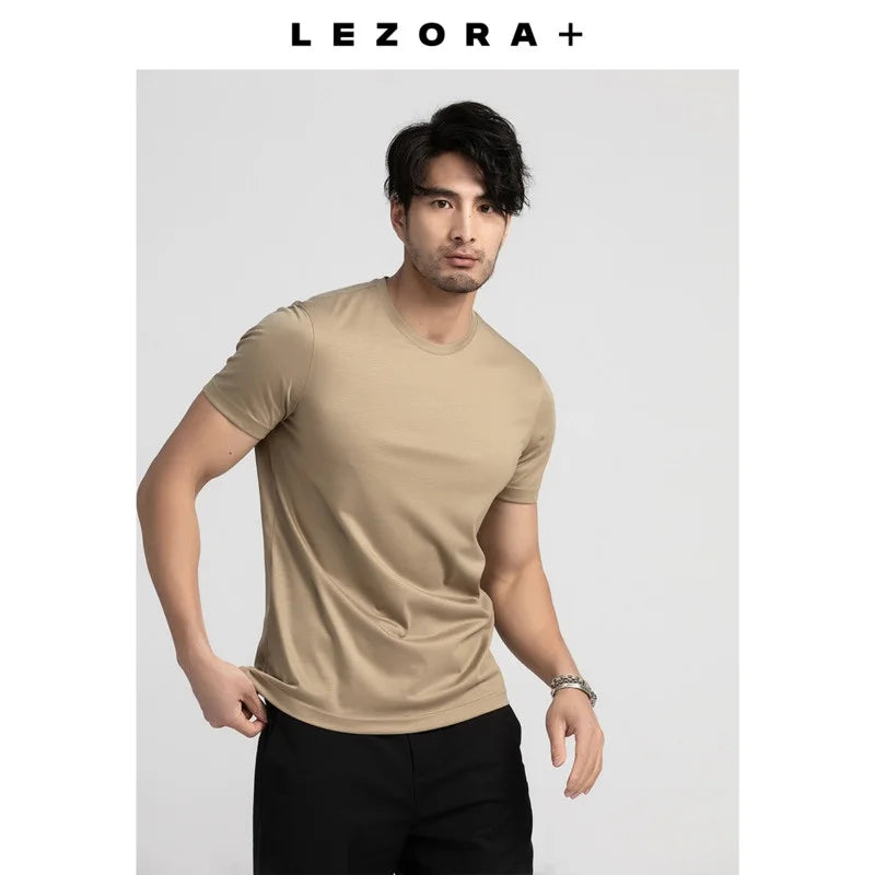 Summer Men Mulberry Silk Mercerized Cotton T Shirt V-neck Loose Short Sleeve Basic T-shirts 7%Silk