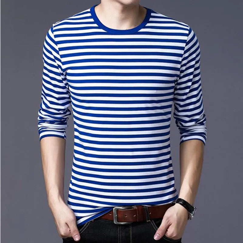 Men T-Shirt For Men Clothing Harajuku Women's t-shirt Slim Fit Cotton Stripe Long Sleeve Shirt Plus Size Fashion T-Shirts T01