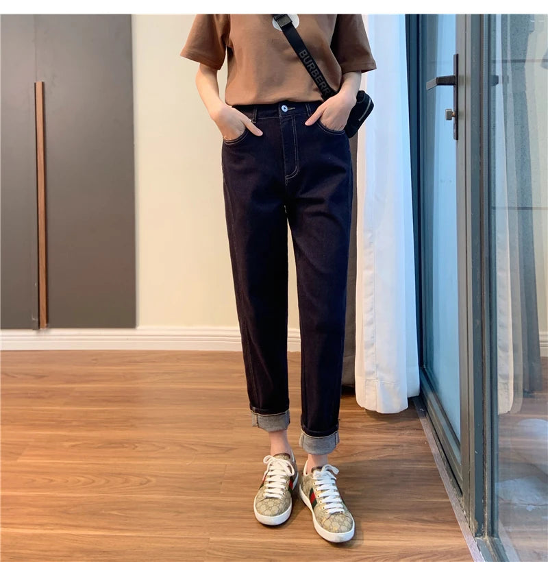 Y2k Women's Jeans Straight Leg Pants Women's Thin 2024 New Oversized Dad Pants High Waisted Slimming Elastic 9-inch Harlan Pants - reetell