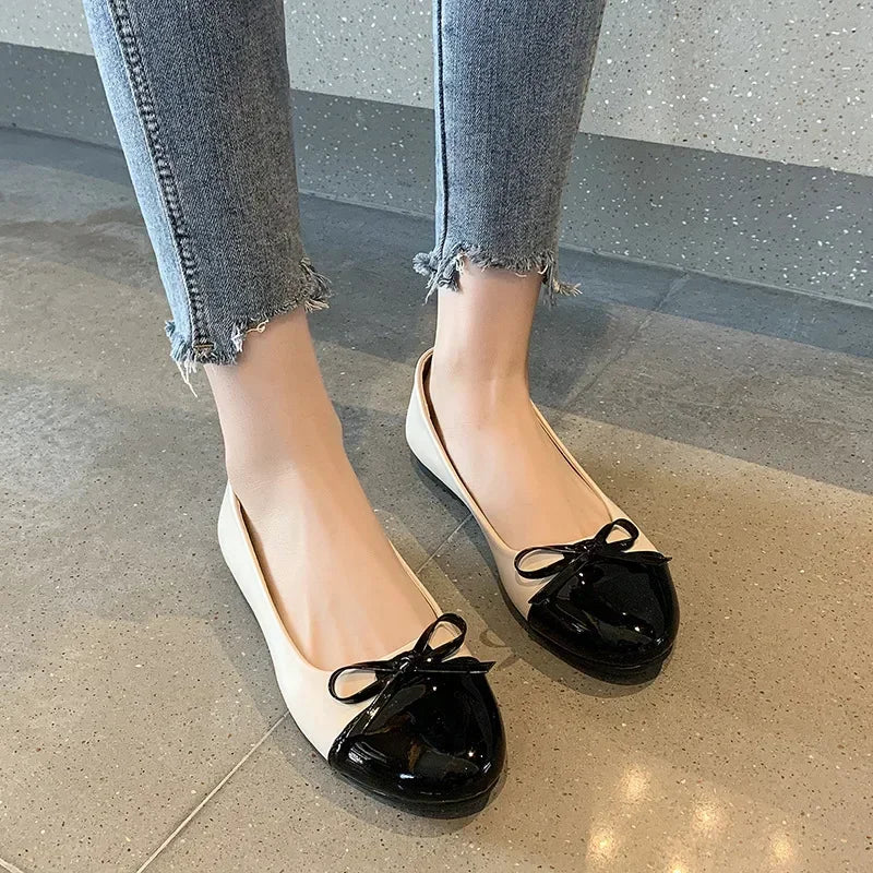 Women's Flat Shoes Comfort Non-slip Ladies  Leather Flats Elegant Bowknot Women's Single Shoes Mother's Shoes - reetell