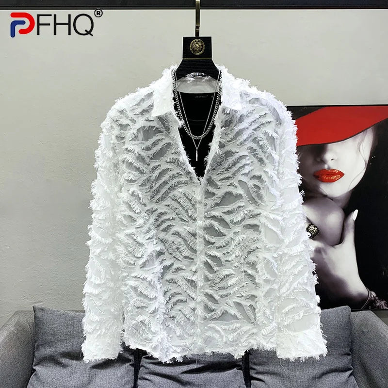 PFHQ Sexless 2023 Fashion Men's Clothing Elegant Tassel Loose Long Sleeve Shirts Thin Trendy Hollow Jackets Tops Original Design - reetell