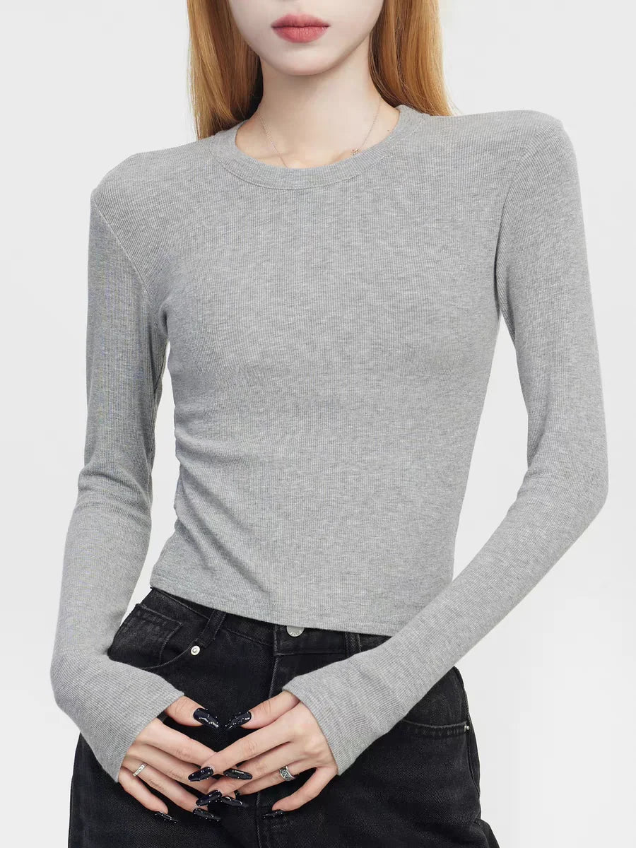 Cotton O Neck Long Sleeve Shirt Women Sexy Cropped Tops 2024 Autumn Black Casual Skinny Slim Basic Woman T Shirts White Clothing - reetell