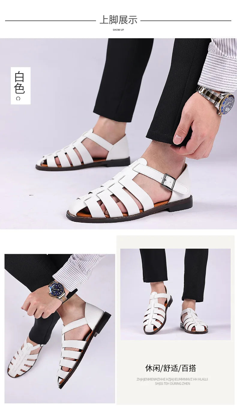 Summer Rome Men Sandals Outdoor Non-slip Beach Black Flat Fisherman Casual Shoes GLADIATOR Sandals Plus size 2023