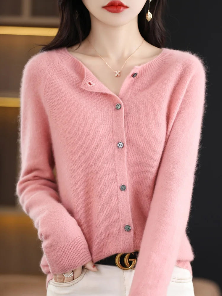 High Quality Round Neck Long Sleeve Cashmere 100% Merino Wool Pullover Women Sweater Coat Top - reetell