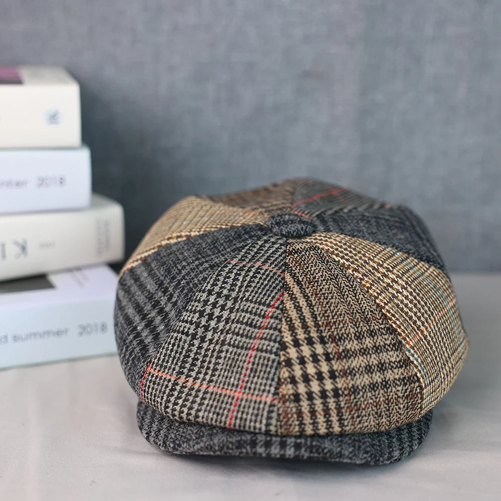 Men Newsboy Hats Wool Autumn Vintage Herringbone Octagon Cap Women Casual Splicing Berets Gatsby Flat Hat 81